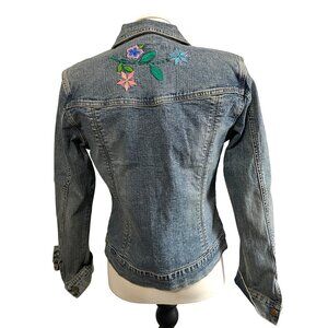 Vintage Yuka Jeans Embroidered Denim Jacket Sz Medium Womens Floral Long Sleeve